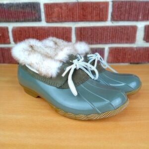NWT Sperry Topsider Saltwater 1-Eye Cozy Faux Fur Lined Duck Boot in Green